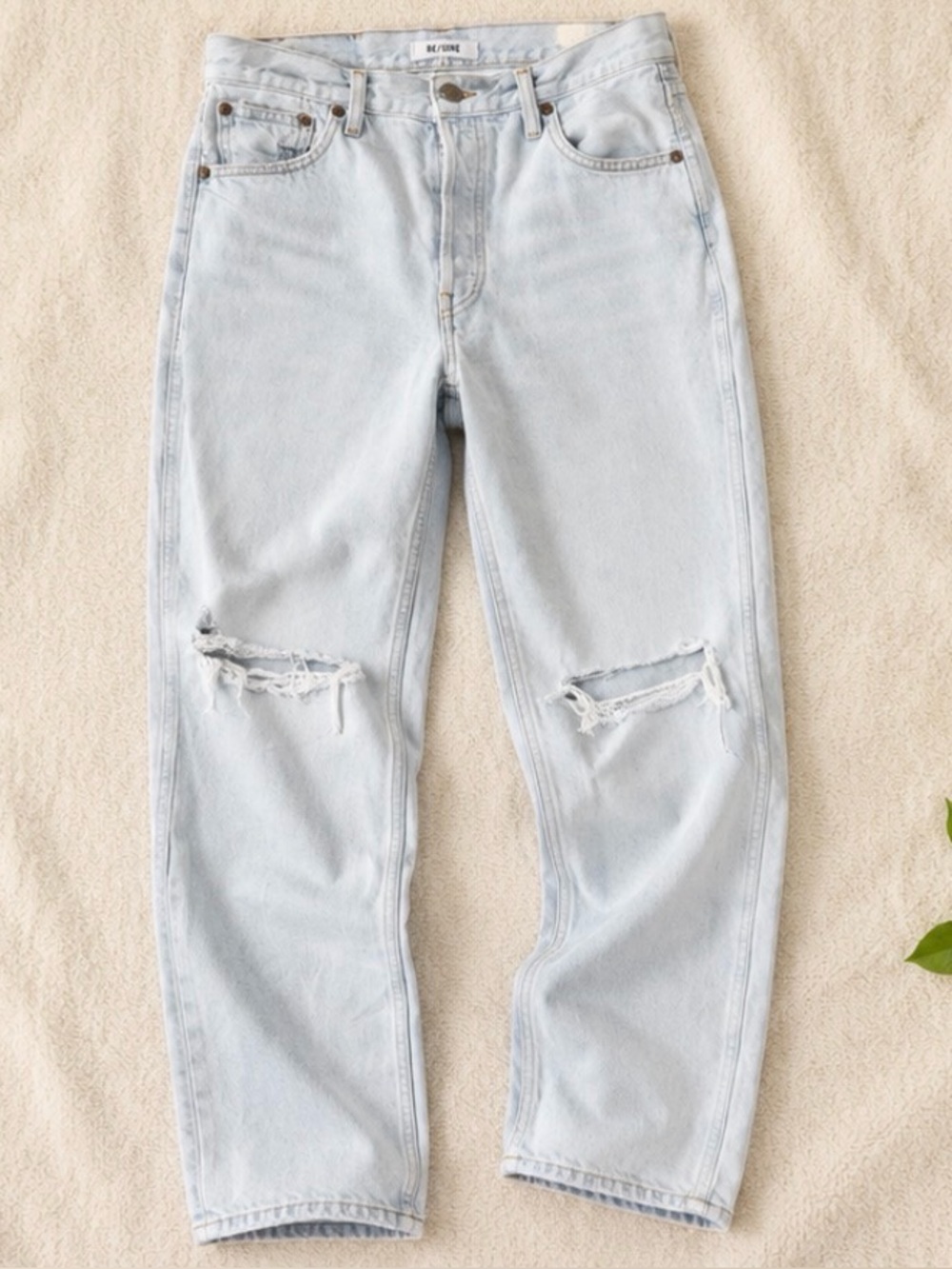 RE/DONE Light Wash Distressed Jeans | Straight Leg Vintage Style | High Rise